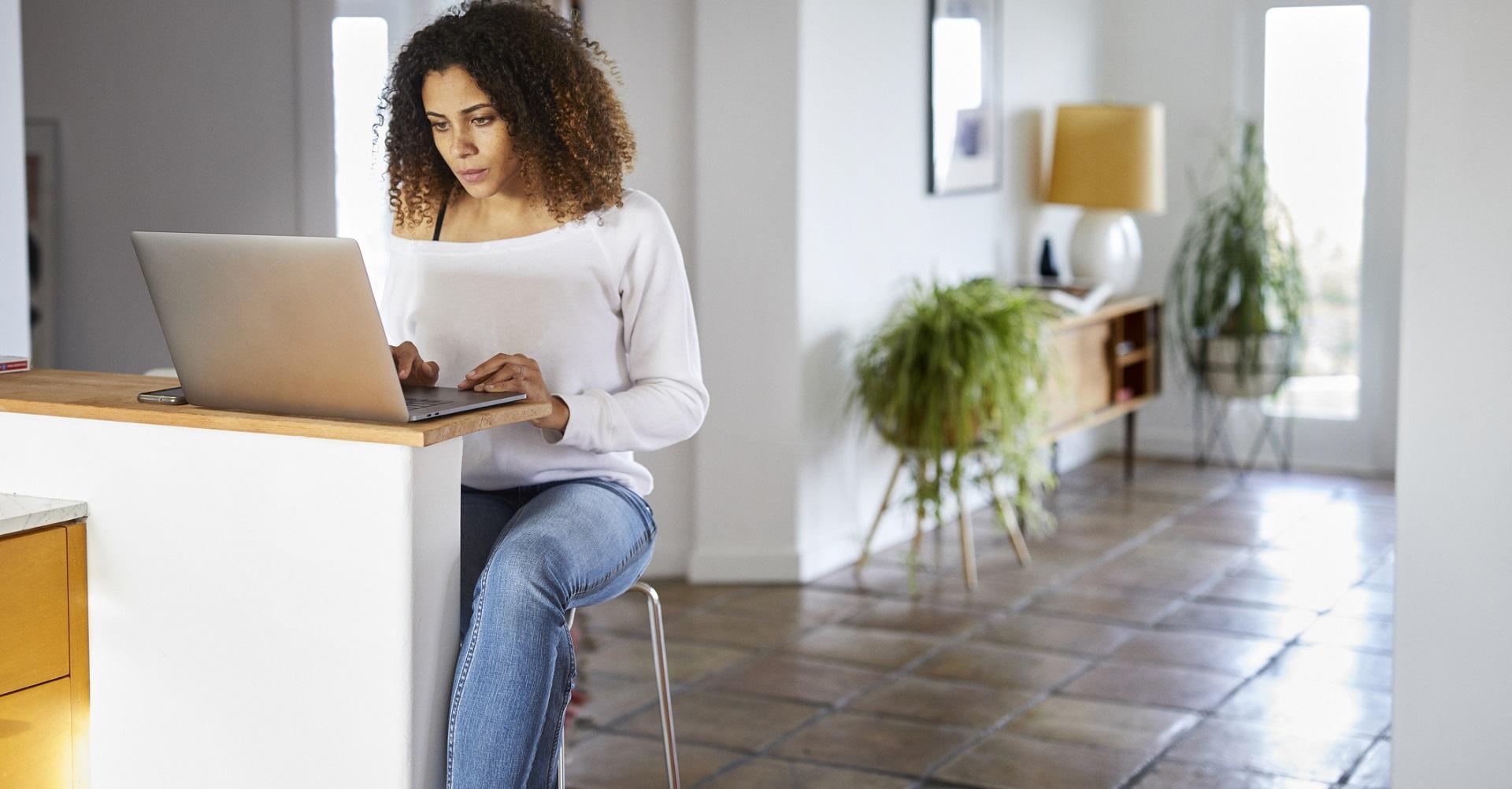 Woman researching online