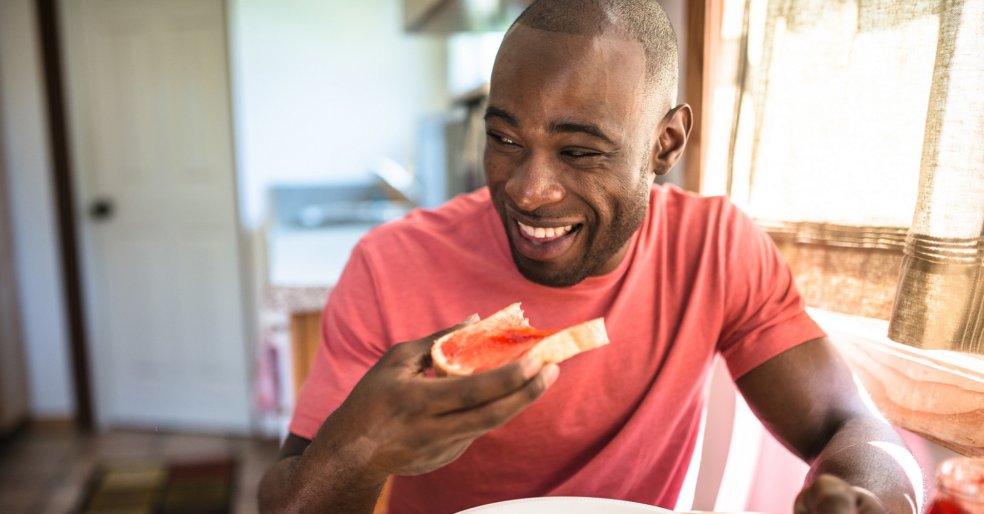 man eating breakfast