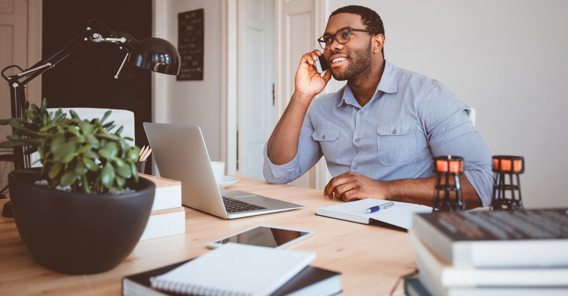 office man using cell phone