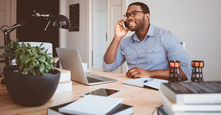office man using cell phone