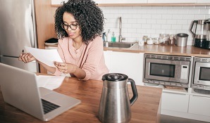 Woman looking at documents