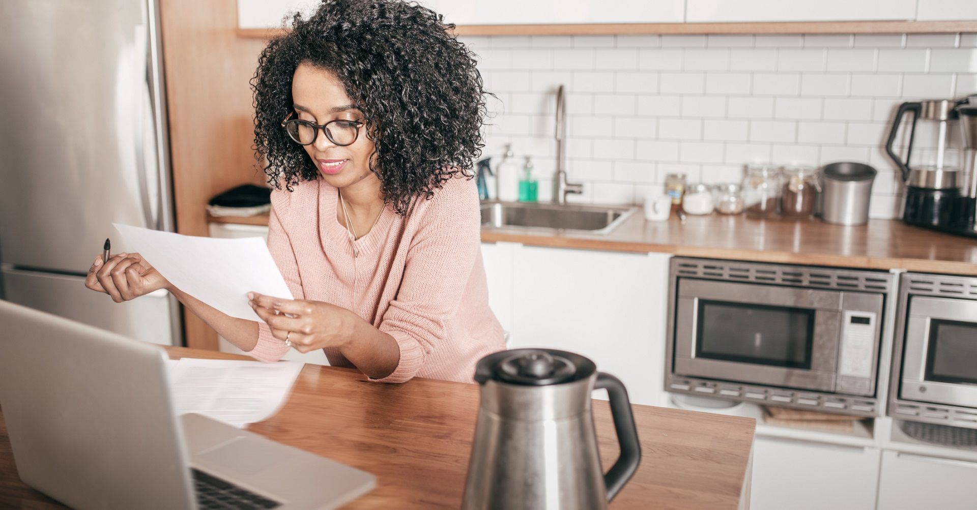 Woman looking at documents