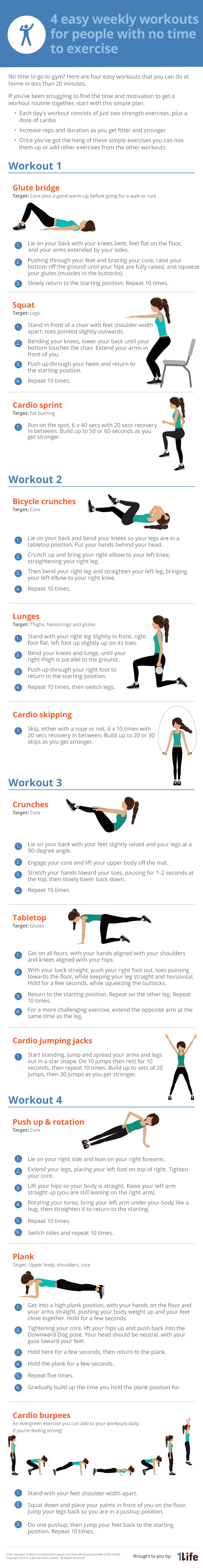 4 easy weekly workouts for people with no time to excercise