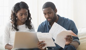 Couple looking at documents together