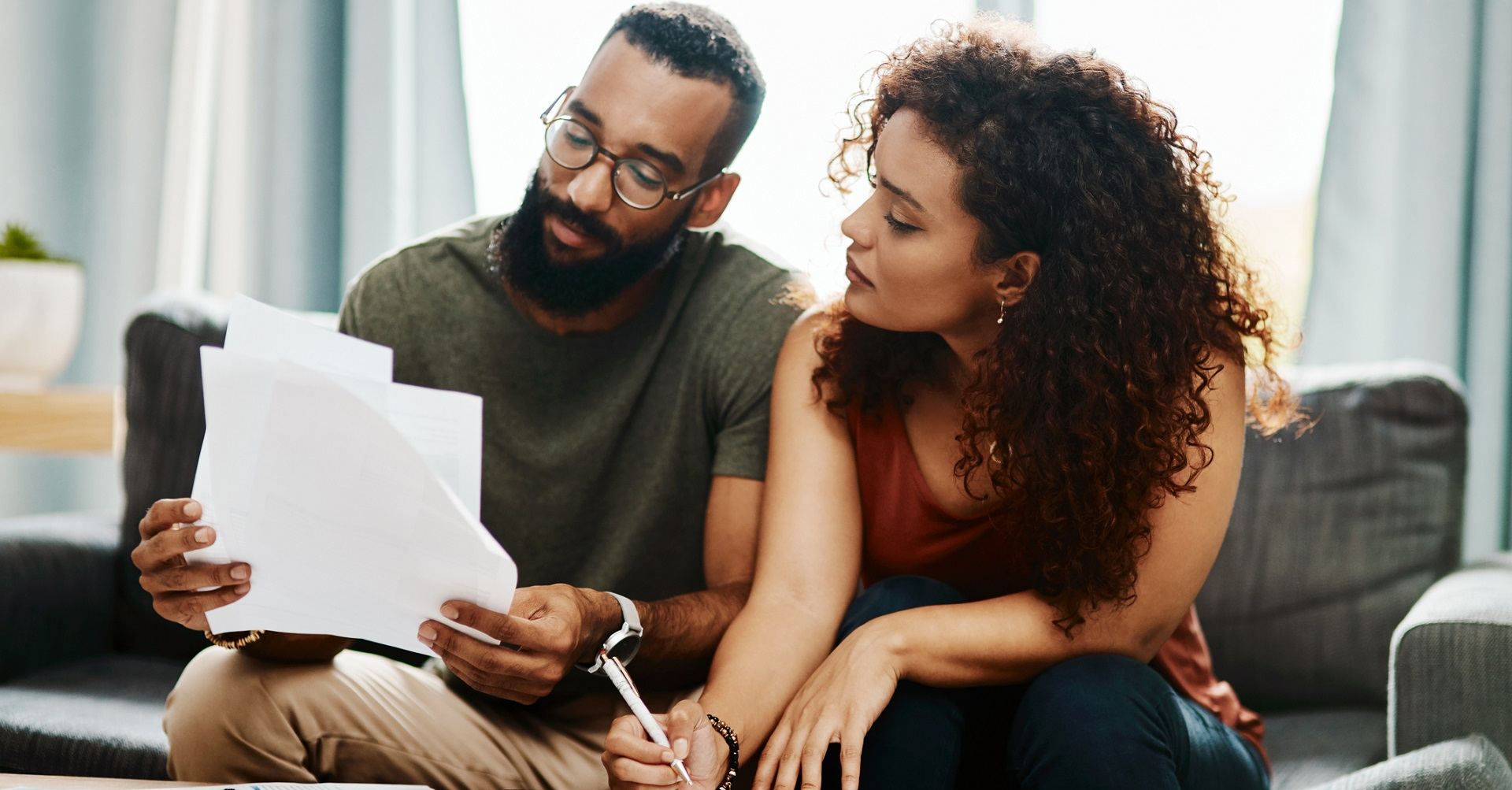 Couple looking at documents