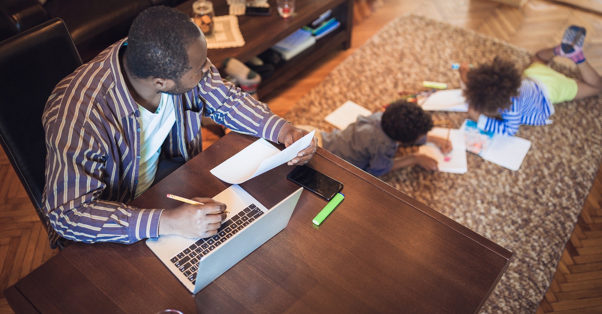 Father working from home