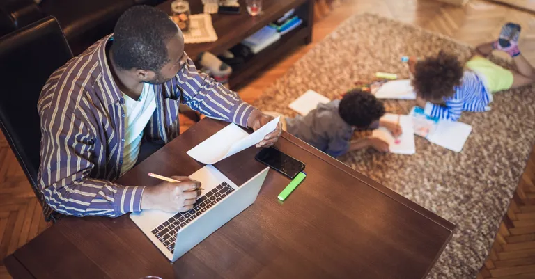 Father working from home