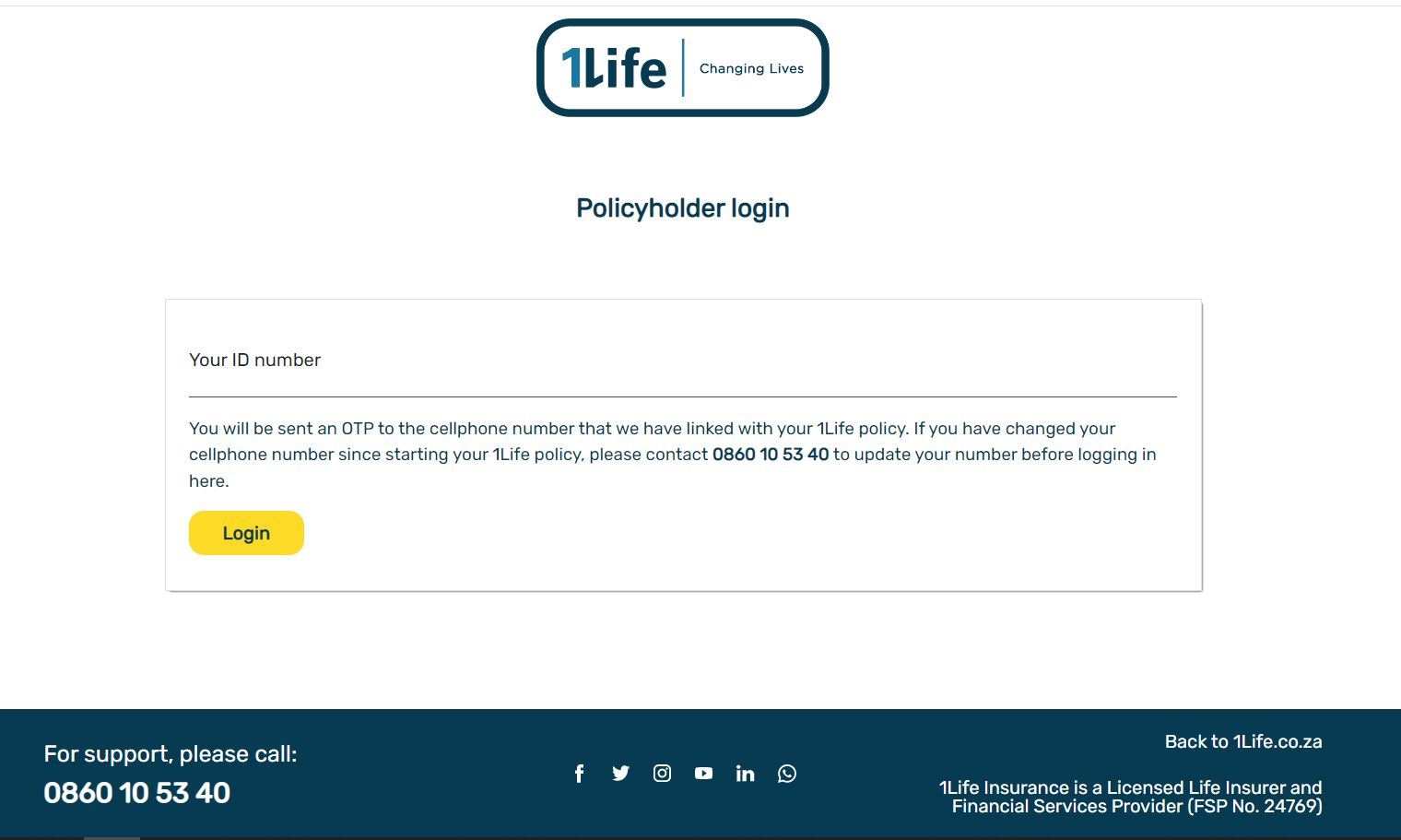 Policyholder login screen