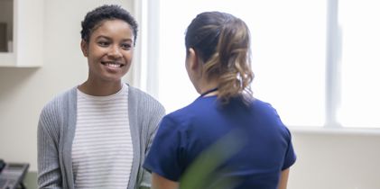 two women talking
