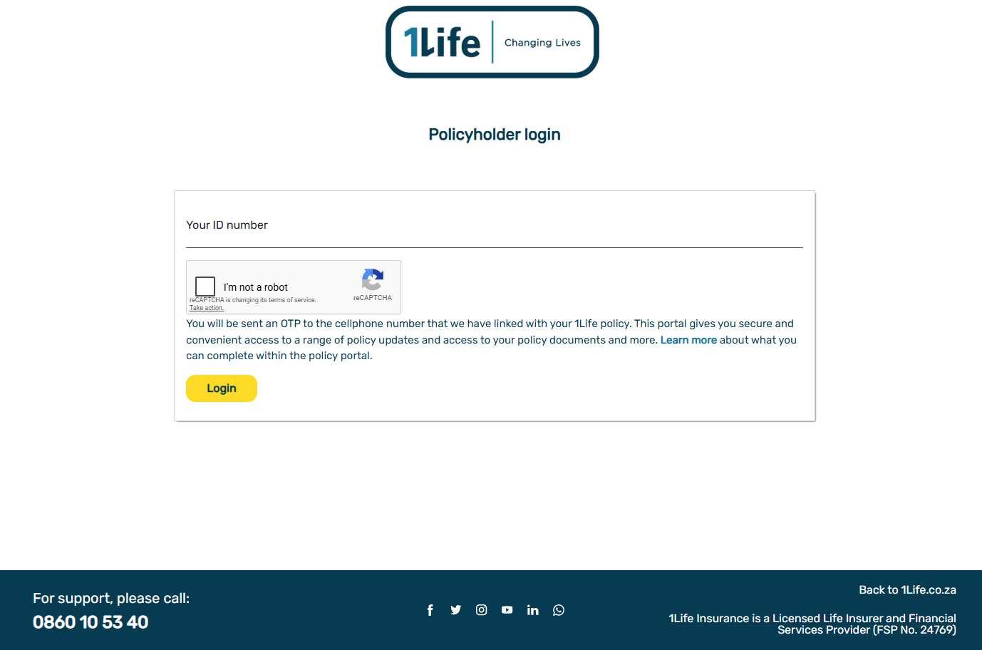 Policyholder login screen