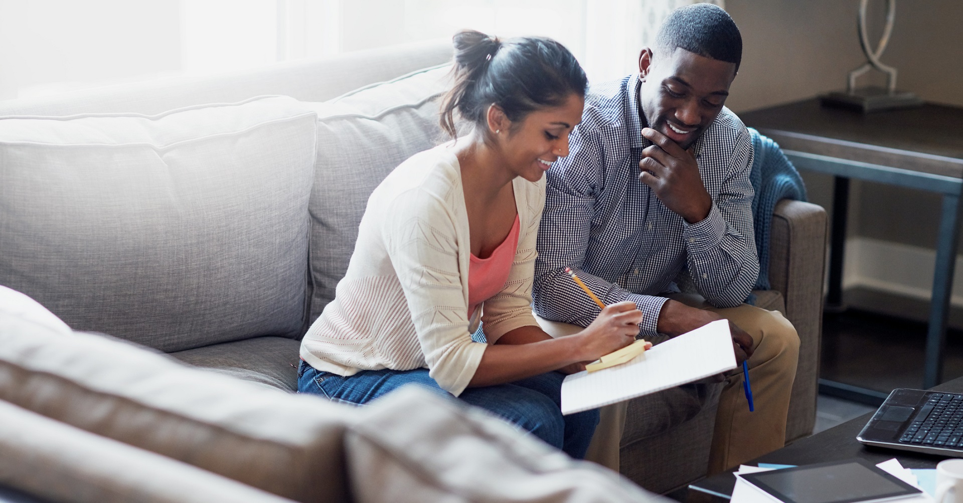 couple looking at finances