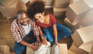 couple in new home with boxes