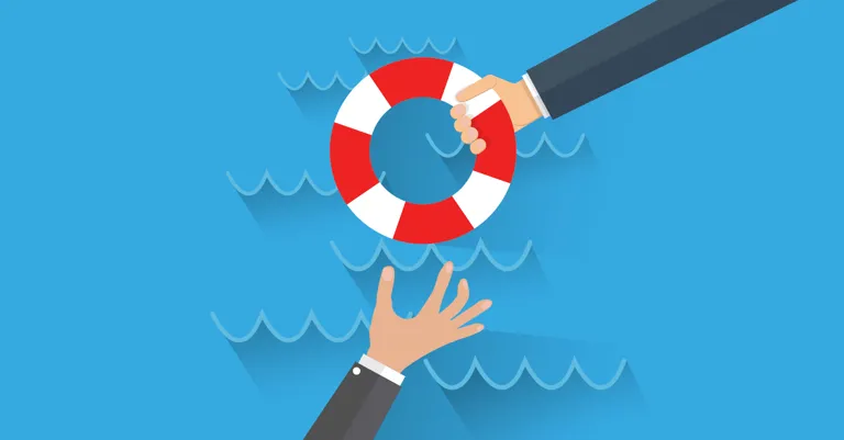 man holding out floating device for another man