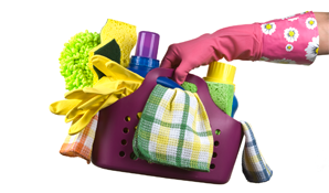 cleaning utensils in a bucket 