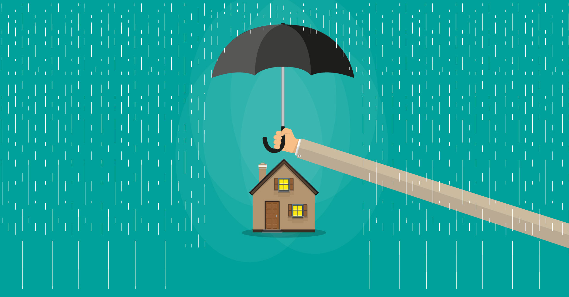 umbrella sheltering house from rain