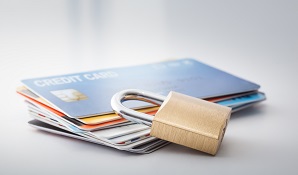 credit cards on table with padlock