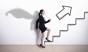 career woman climbing stairs