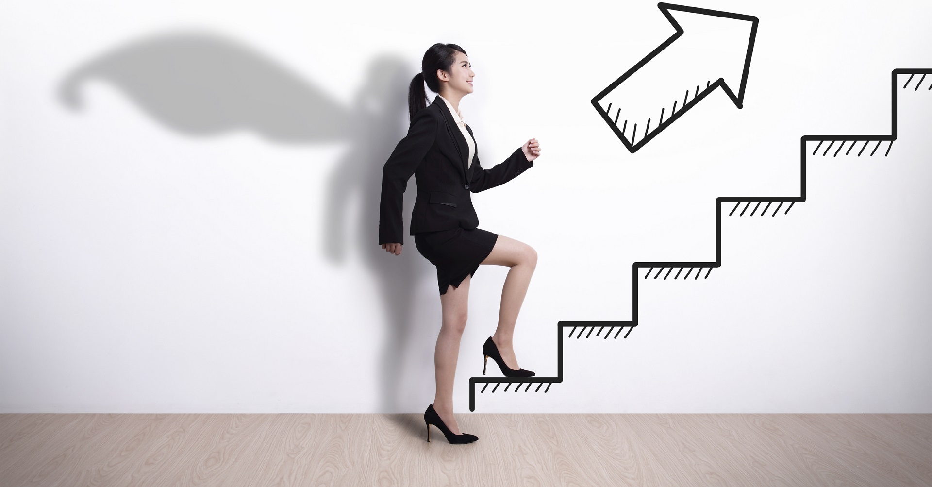 career woman climbing stairs