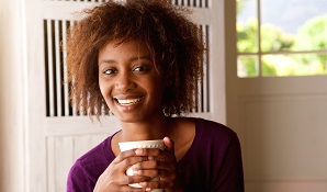 happy woman drinking tea