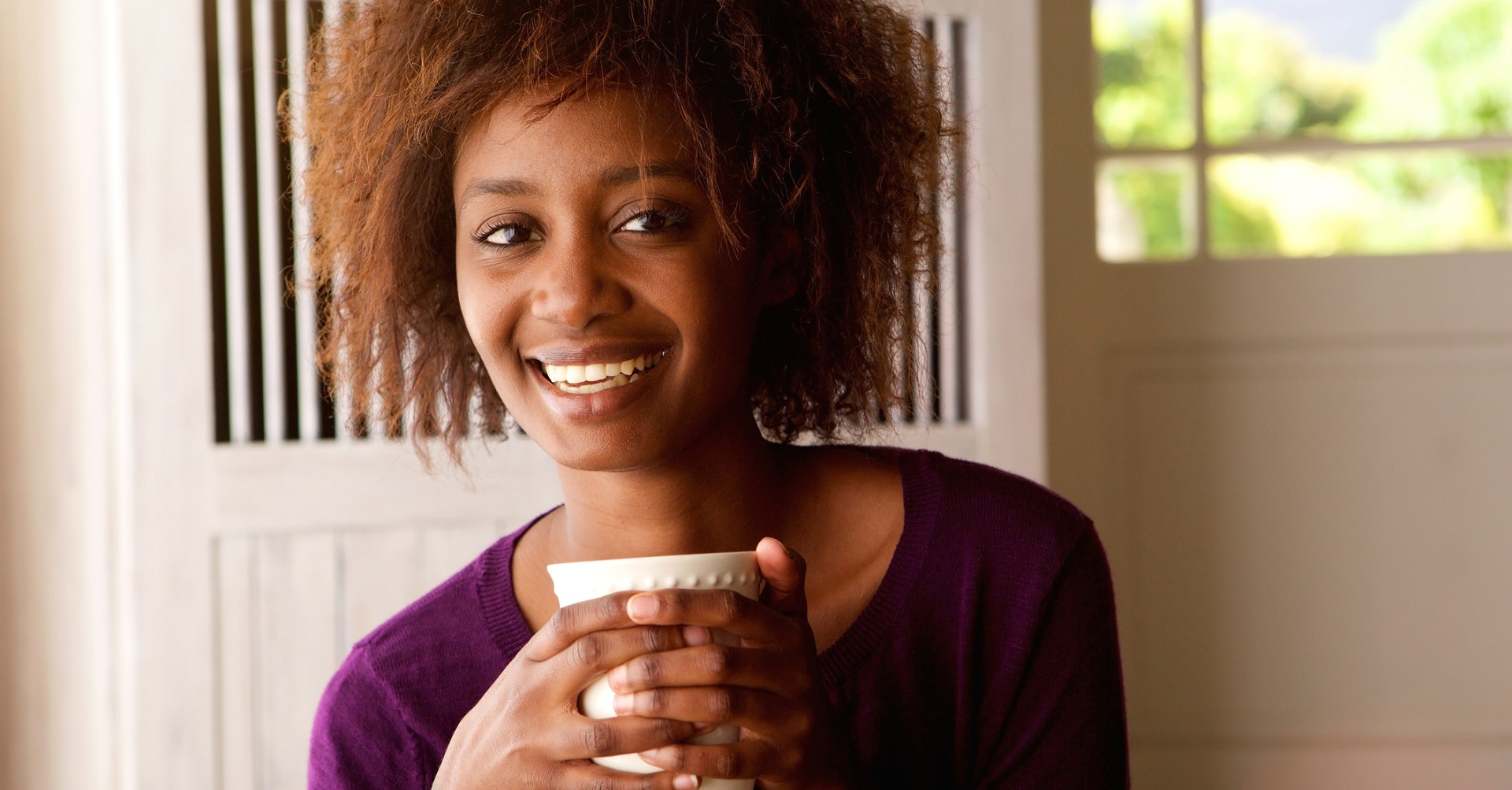 happy woman drinking tea