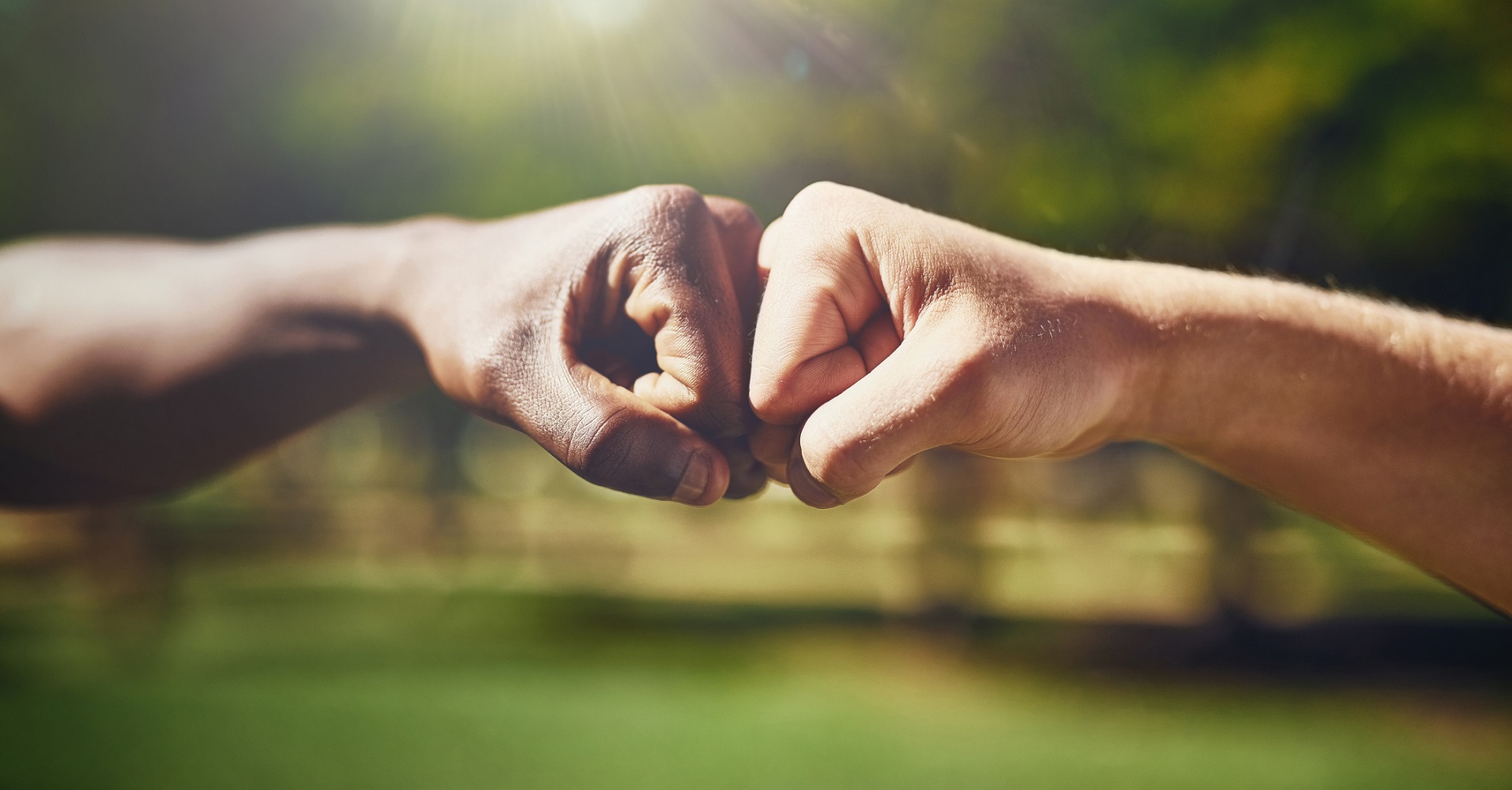 two hands joining in a fist bump