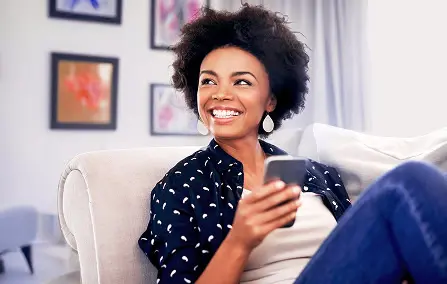 smiling lady on couch
