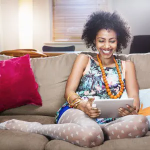 woman sititng on a couch