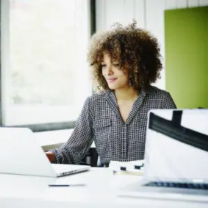 woman using laptop